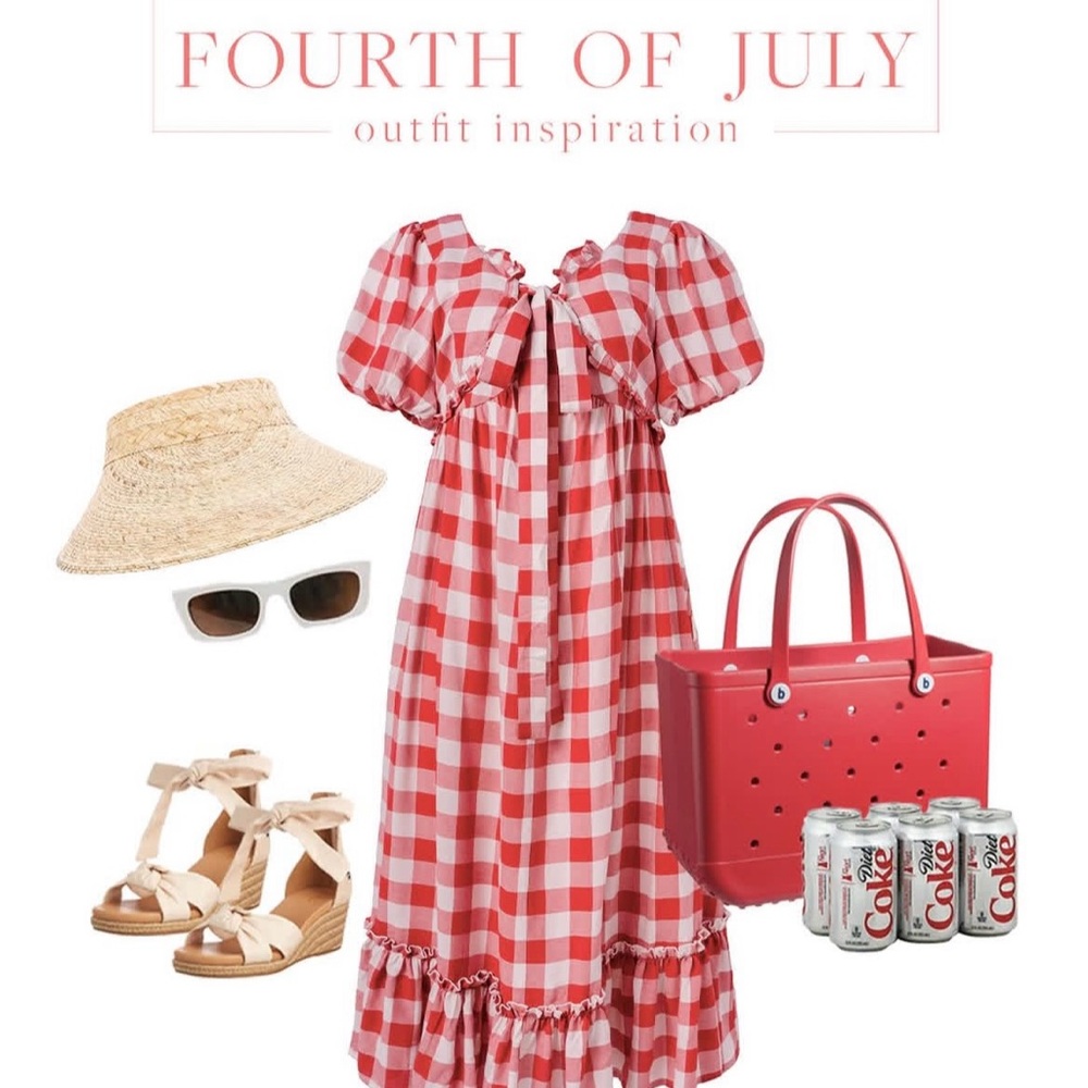 Ivy City Co. Picnic Dress, Red & White Checks, EUC